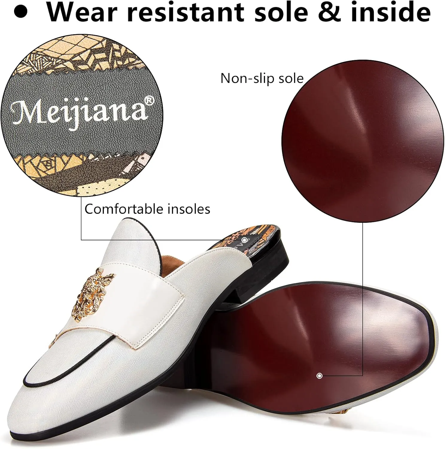 Meijiana Men's Slippers Slip-On Loafers Leather Formal Wear Casual Open Back Sandals