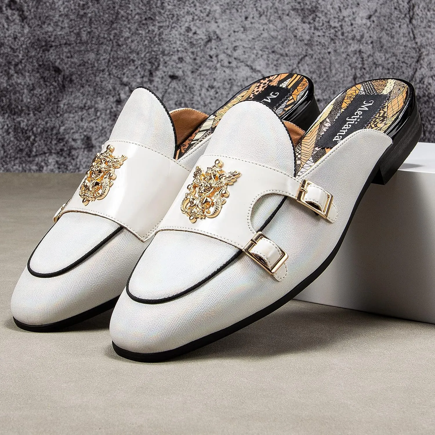 Meijiana Men's Slippers Slip-On Loafers Leather Formal Wear Casual Open Back Sandals