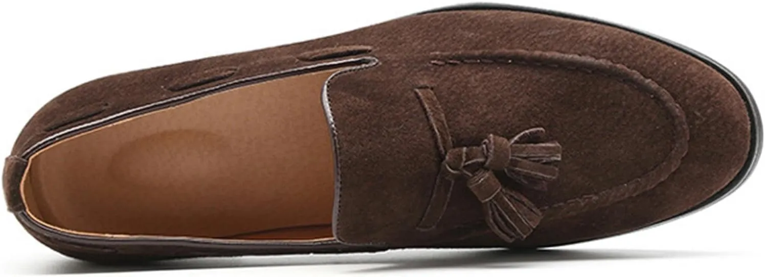 Men's British Style Suede Dress Loafers Slip On Tassels Casual Soft Penny Loafers Driving Shoes Classic Moccasins