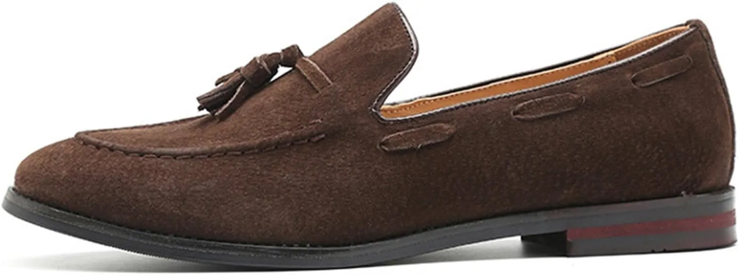 Men's British Style Suede Dress Loafers Slip On Tassels Casual Soft Penny Loafers Driving Shoes Classic Moccasins