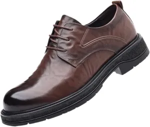 Men's Casual Business Formal Leather Oxford Shoes - Black Round Toe Soft Rubber Sole Dress Shoes for Weddings & Office Wear
