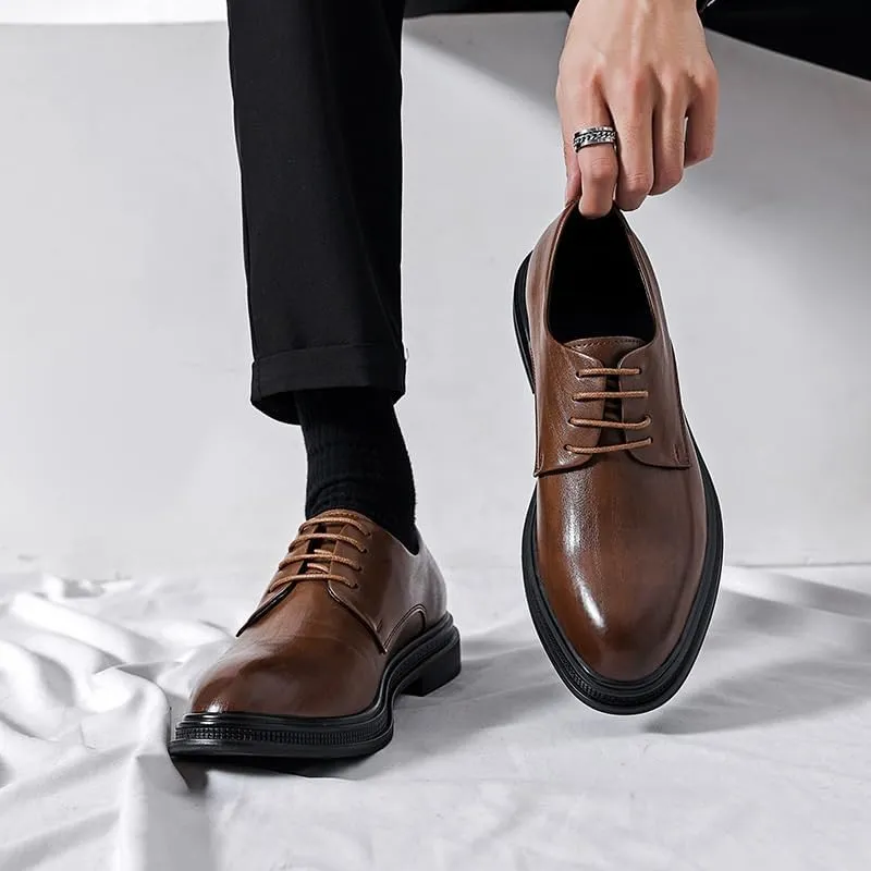 Men's Casual Driving Flats Modern Fashionable Lace-Up Leather Shoes Comfortable Business Dress Oxford Shoes