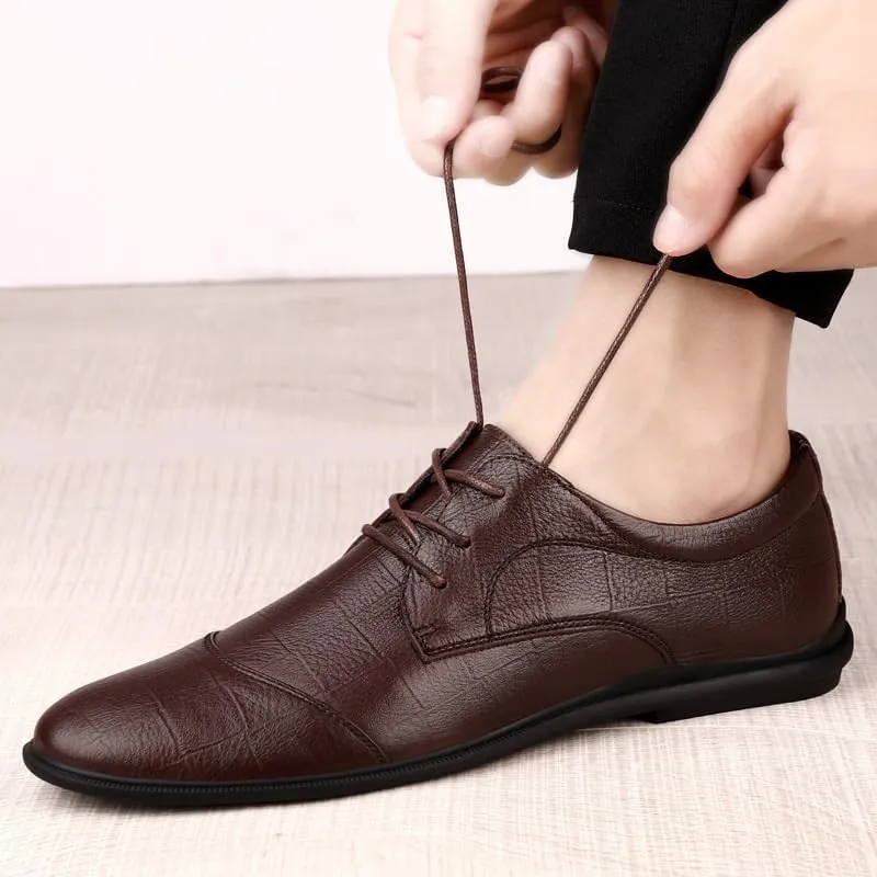 Men's Casual Lace-up Flats Modern Comfortable Office Loafers ElegantWalking Dress Leather Shoes