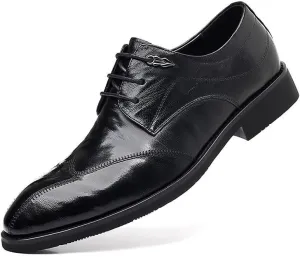 Men's Dress Shoes Men Breathable Leather Wingtip Brogue Oxfords Mens Slip On Pointed Toe Classic Formal Business Shoes