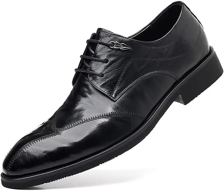 Men's Dress Shoes Men Breathable Leather Wingtip Brogue Oxfords Mens Slip On Pointed Toe Classic Formal Business Shoes