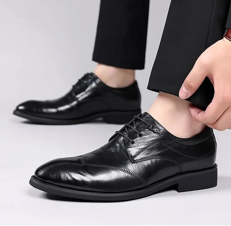 Men's Dress Shoes Men Breathable Leather Wingtip Brogue Oxfords Mens Slip On Pointed Toe Classic Formal Business Shoes