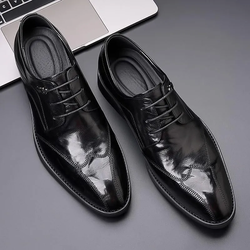 Men's Dress Shoes Men Breathable Leather Wingtip Brogue Oxfords Mens Slip On Pointed Toe Classic Formal Business Shoes