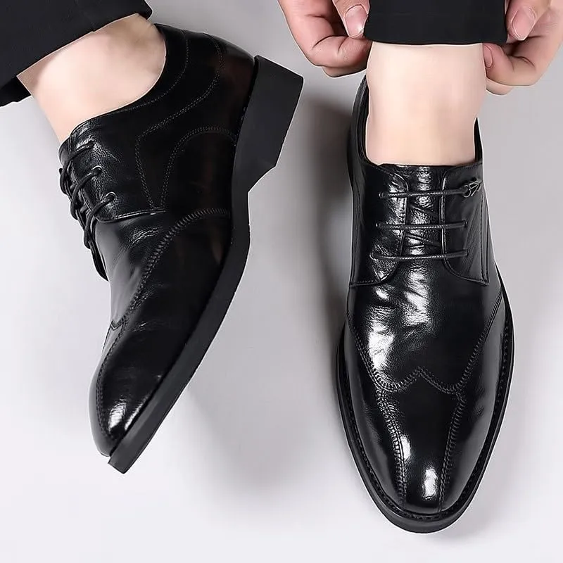 Men's Dress Shoes Men Breathable Leather Wingtip Brogue Oxfords Mens Slip On Pointed Toe Classic Formal Business Shoes