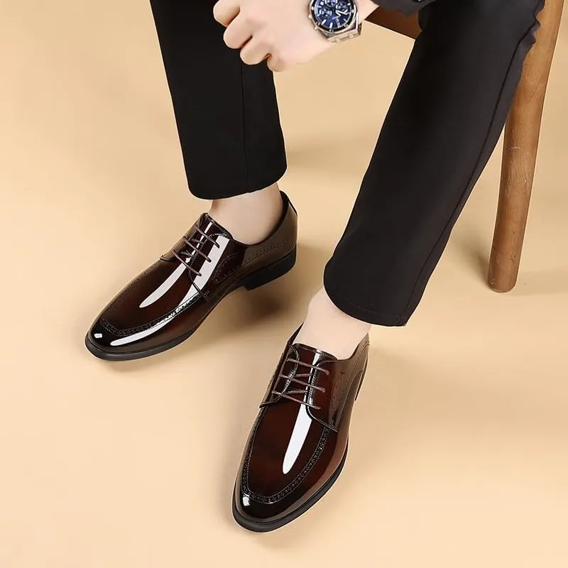 Men's Dress Shoes Men Patent Leather Formal Business Oxford Shoes Fashion Casual Classic Pointed-Toe Tuxedo Shoes