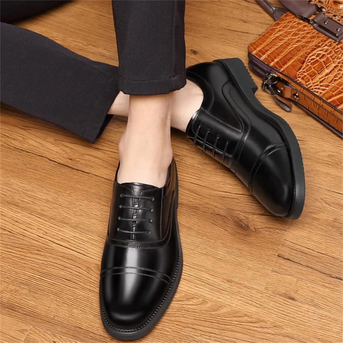 Mens Dress Suit Shoes Casual Business Oxford Comfortable Hidden Heel Brogue Office Elevator Shoes