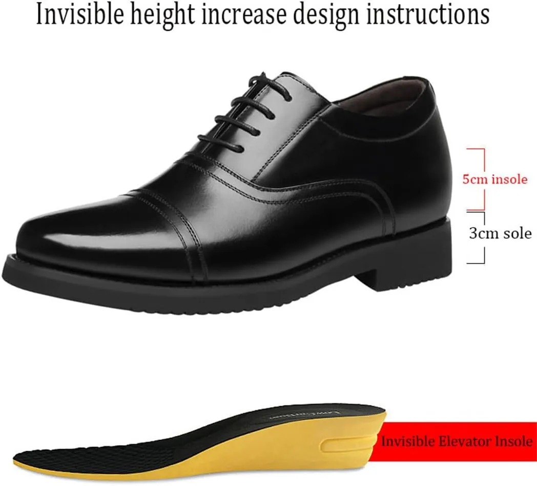 Mens Dress Suit Shoes Casual Business Oxford Comfortable Hidden Heel Brogue Office Elevator Shoes