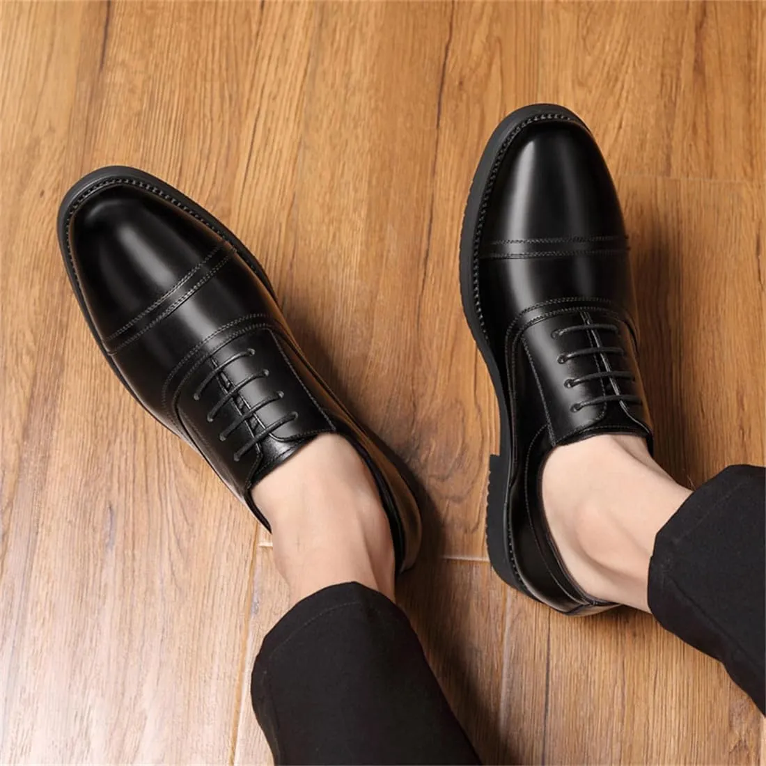 Mens Dress Suit Shoes Casual Business Oxford Comfortable Hidden Heel Brogue Office Elevator Shoes