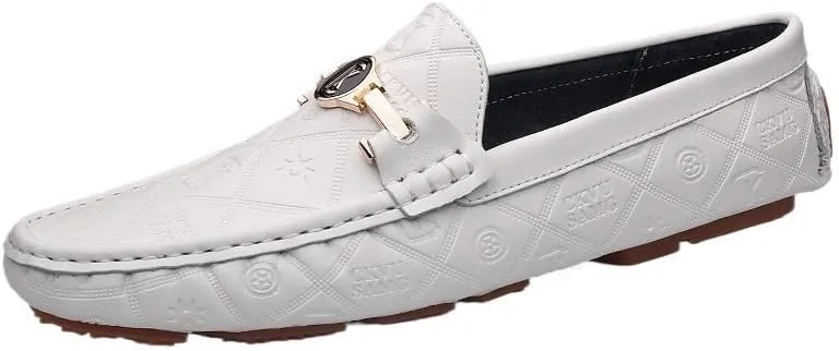 Men's Fashion Slip-On Leather Shoes Comfy Non Slip Durable Rubber Sole Formal Shoes for Summer Men Hand Sewn Loafers