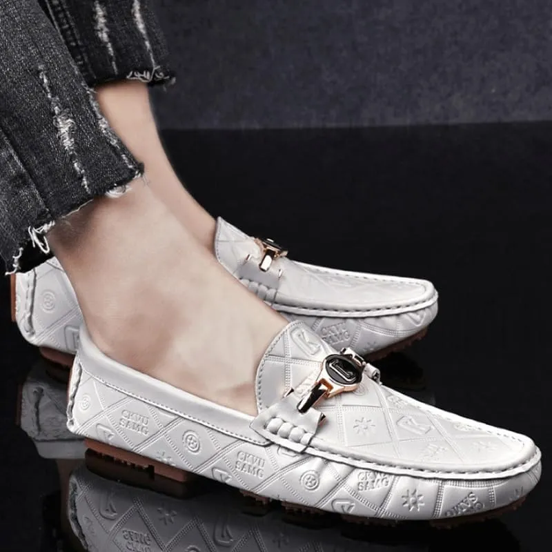 Men's Fashion Slip-On Leather Shoes Comfy Non Slip Durable Rubber Sole Formal Shoes for Summer Men Hand Sewn Loafers
