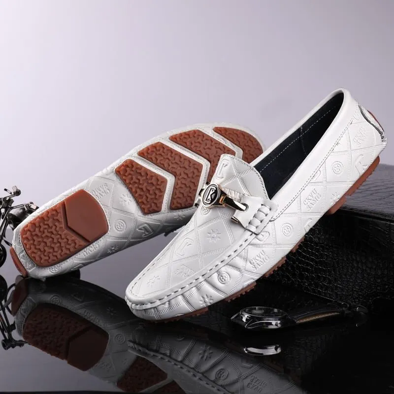 Men's Fashion Slip-On Leather Shoes Comfy Non Slip Durable Rubber Sole Formal Shoes for Summer Men Hand Sewn Loafers