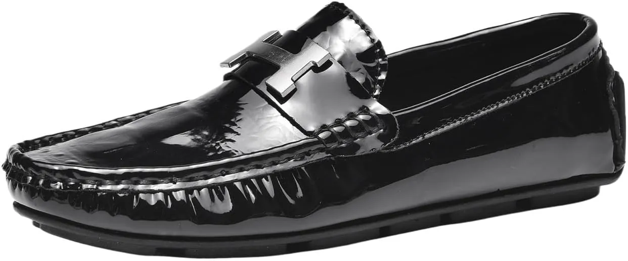 Mens Genuine Leather Casual Shoes with Metal Horsebit Detail Non Slip Comfortable Shoes for Business Dinners