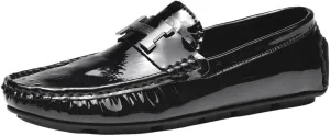 Mens Genuine Leather Casual Shoes with Metal Horsebit Detail Non Slip Comfortable Shoes for Business Dinners