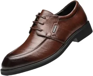 Men's Genuine Leather Dress Shoes Mens Low Top Lace Up Pointed Toe Casual Oxford Shoes Non-Slip Softsole Walking Shoes for Men(Brown,11)