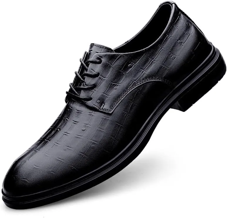Men's Genuine Leather Oxford Shoes Lace Up Casual Business Slip On Dress Shoes Comfort Business Casual Derby Shoes(Black,7)