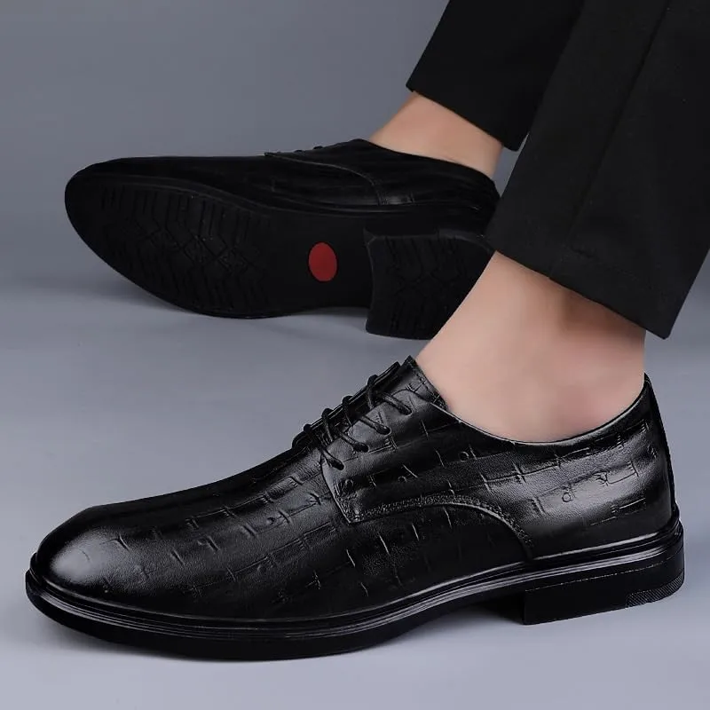 Men's Genuine Leather Oxford Shoes Lace Up Casual Business Slip On Dress Shoes Comfort Business Casual Derby Shoes(Black,7)