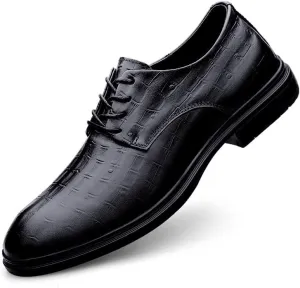 Men's Genuine Leather Oxford Shoes Lace Up Casual Business Slip On Dress Shoes Comfort Business Casual Derby Shoes(Black,7)