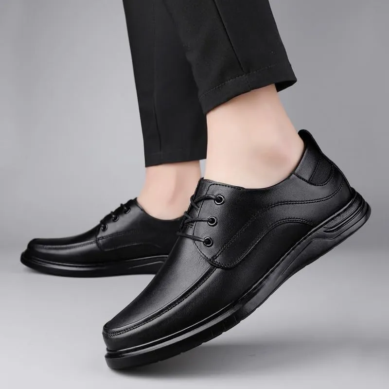 Men's Genuine Leather Oxford Shoes - Lightweight Business Lace Up Dress Shoes for Comfort and Style