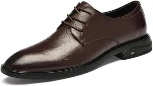 Men's Genuine Leather Oxford Shoes Men Low Top Business Formal Dress Shoes Non-Slip Waterproof Derby Shoes for Men(Brown,9)