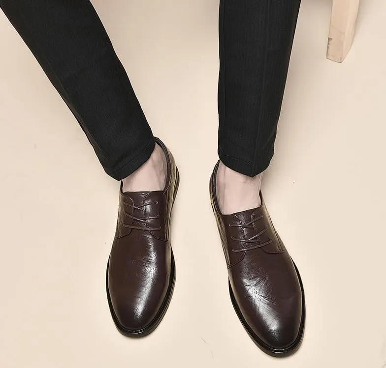 Men's Genuine Leather Oxford Shoes Men Low Top Business Formal Dress Shoes Non-Slip Waterproof Derby Shoes for Men(Brown,9)