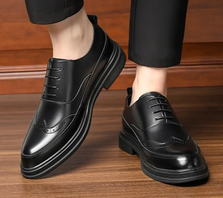 Men's Genuine Leather Oxford Shoes Men Non-Slip Loafers Shoes Black Round Toe Soft Rubber Sole Dress Shoes for Men(7)