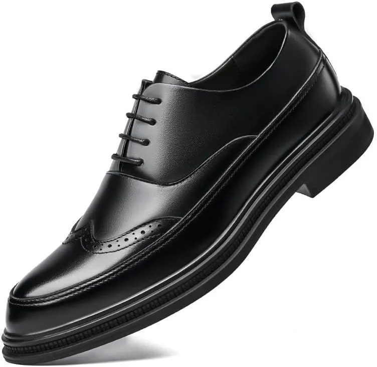 Men's Genuine Leather Oxford Shoes Men Non-Slip Loafers Shoes Black Round Toe Soft Rubber Sole Dress Shoes for Men(7)