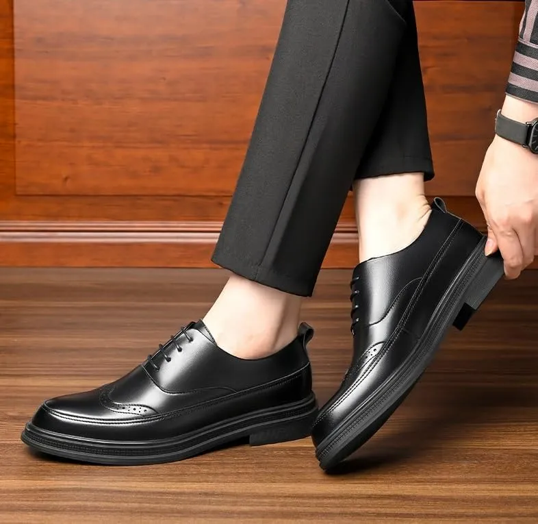 Men's Genuine Leather Oxford Shoes Men Non-Slip Loafers Shoes Black Round Toe Soft Rubber Sole Dress Shoes for Men(7)