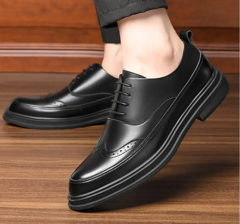 Men's Genuine Leather Oxford Shoes Men Non-Slip Loafers Shoes Black Round Toe Soft Rubber Sole Dress Shoes for Men(7)