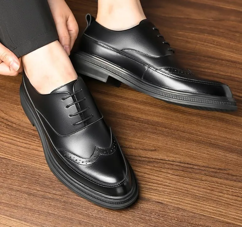 Men's Genuine Leather Oxford Shoes Men Non-Slip Loafers Shoes Black Round Toe Soft Rubber Sole Dress Shoes for Men(7)