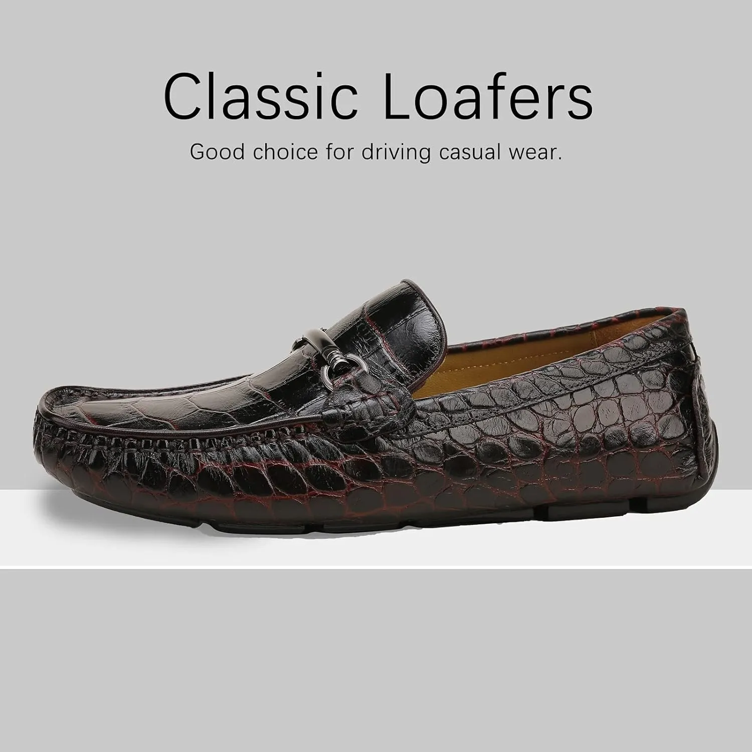 Mens Genuine Leather Slip On Loafers Comfortable Casual Driving Moccasins Brathable Loafer Dress Shoes