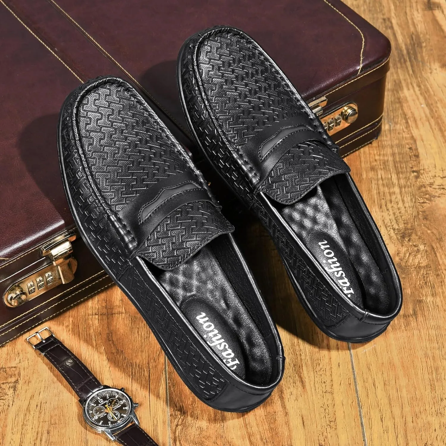 Men's Hands Free Slip On Walking Leather Shoes Loafers Breathable Comfortable Casual Moccasin Loafers for Summer Outdoor Driving & Walking