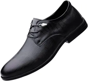 Men's Leather Lace Up Oxford Shoes Retro Pointed Toe Non-Slip Dress Shoes Casual Low Block Heel Business Work Office Penny Loafers Shoes(Black,6.5)