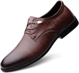Men's Leather Lace Up Oxford Shoes Retro Pointed Toe Non-Slip Dress Shoes Casual Low Block Heel Business Work Office Penny Loafers Shoes(Brown,8)