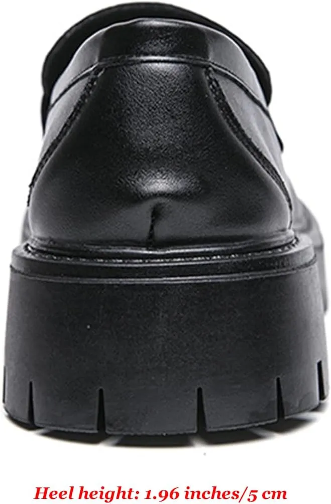 Men's Leather Platform Loafers Non Slip Chunky Dress Shoes Business Work Modern Oxford Shoes
