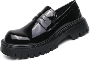Men's Leather Platform Loafers Non Slip Chunky Dress Shoes Business Work Modern Oxford Shoes