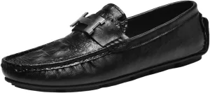 Men's Leather Slip-On Loafers with Metal Horsebit Detail Fashion Comfortable Breathable Summer Shoes for Men