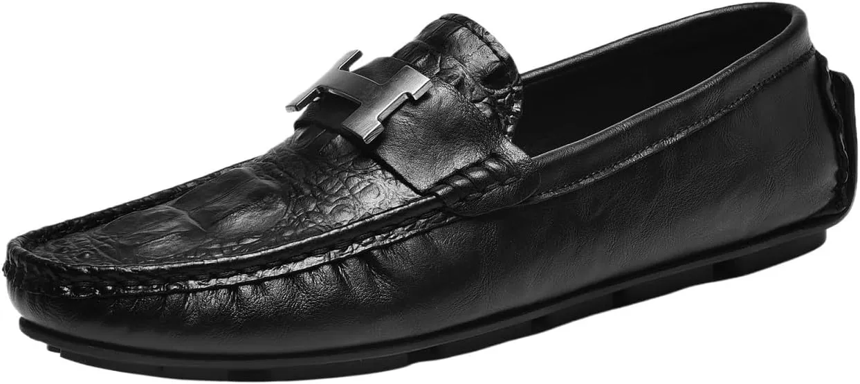 Men's Leather Slip-On Loafers with Metal Horsebit Detail Fashion Comfortable Breathable Summer Shoes for Men