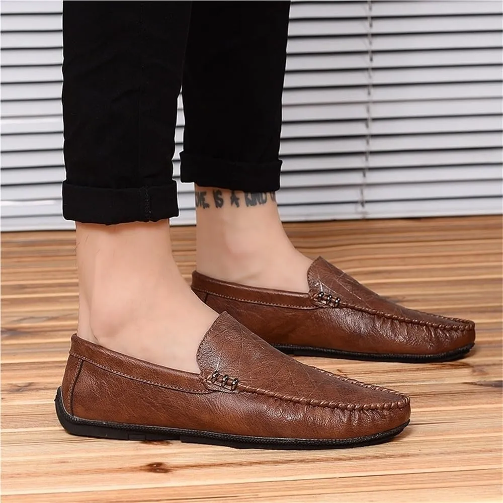 Men's Loafers Shoes Round Toe Faux Leather Slip Resistant Anti-Slip Flexible Classic Slip-on Casual Driving Moccasins