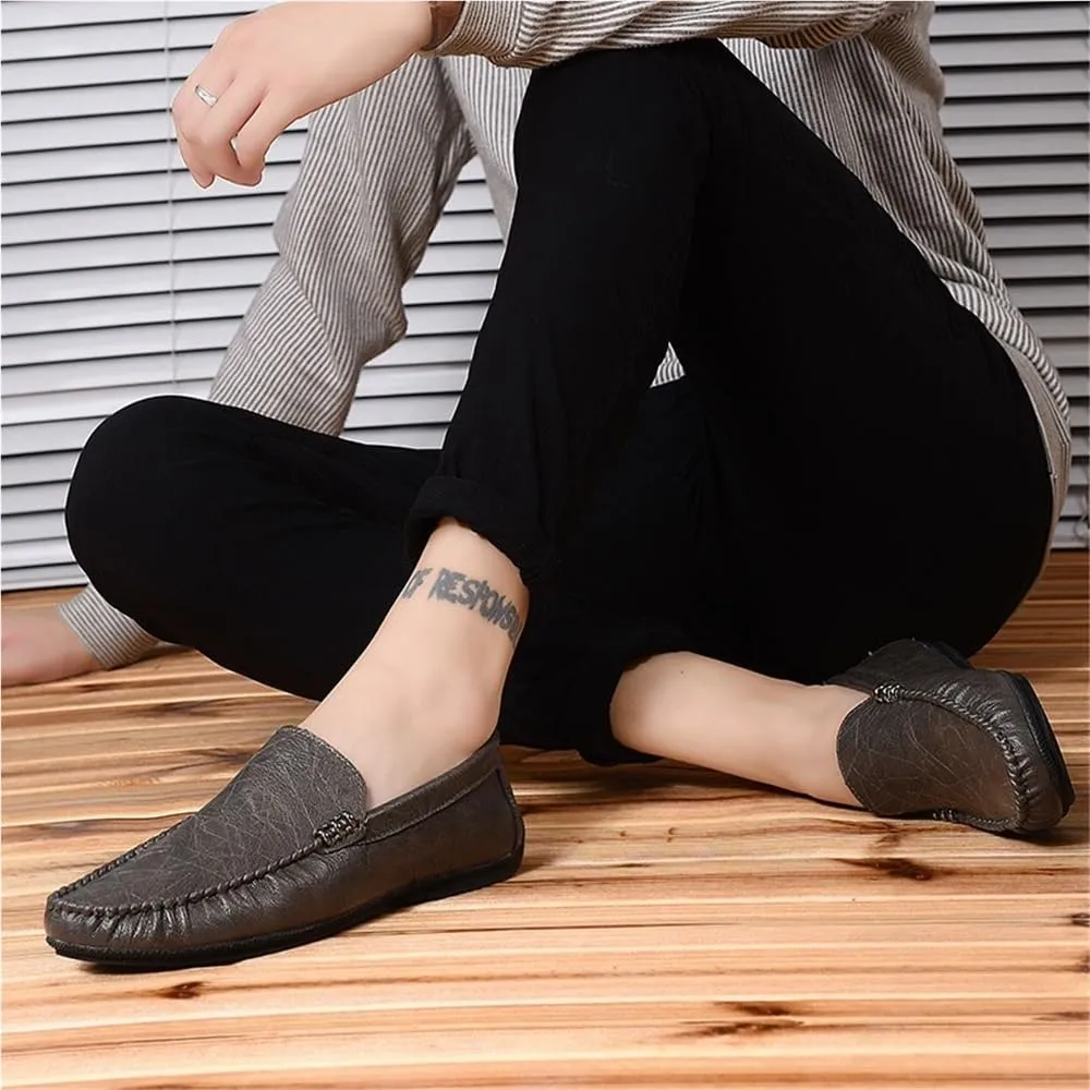 Men's Loafers Shoes Round Toe Faux Leather Slip Resistant Anti-Slip Flexible Classic Slip-on Casual Driving Moccasins