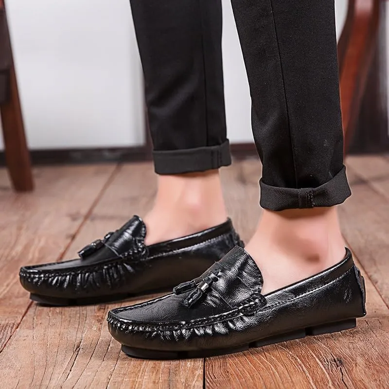 Men's Loafers Shoes Square Toe with Tassel Moccasins Driving Loafers Slip Resistant Flat Heel Comfortable Walking Outdoor Slip-on