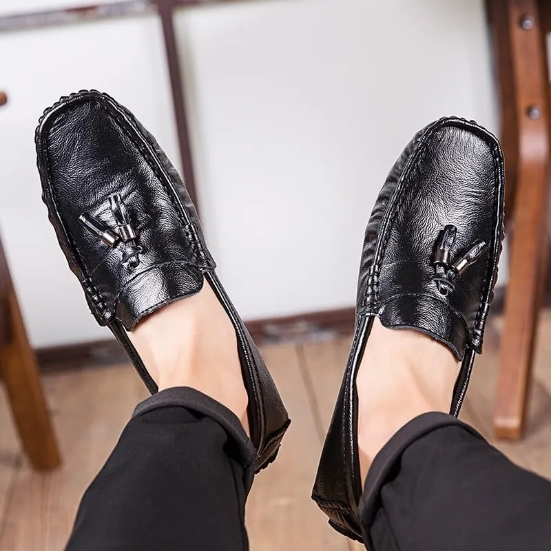 Men's Loafers Shoes Square Toe with Tassel Moccasins Driving Loafers Slip Resistant Flat Heel Comfortable Walking Outdoor Slip-on