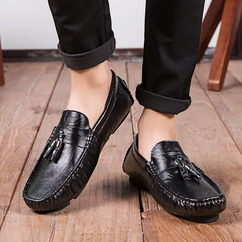 Men's Loafers Shoes Square Toe with Tassel Moccasins Driving Loafers Slip Resistant Flat Heel Comfortable Walking Outdoor Slip-on