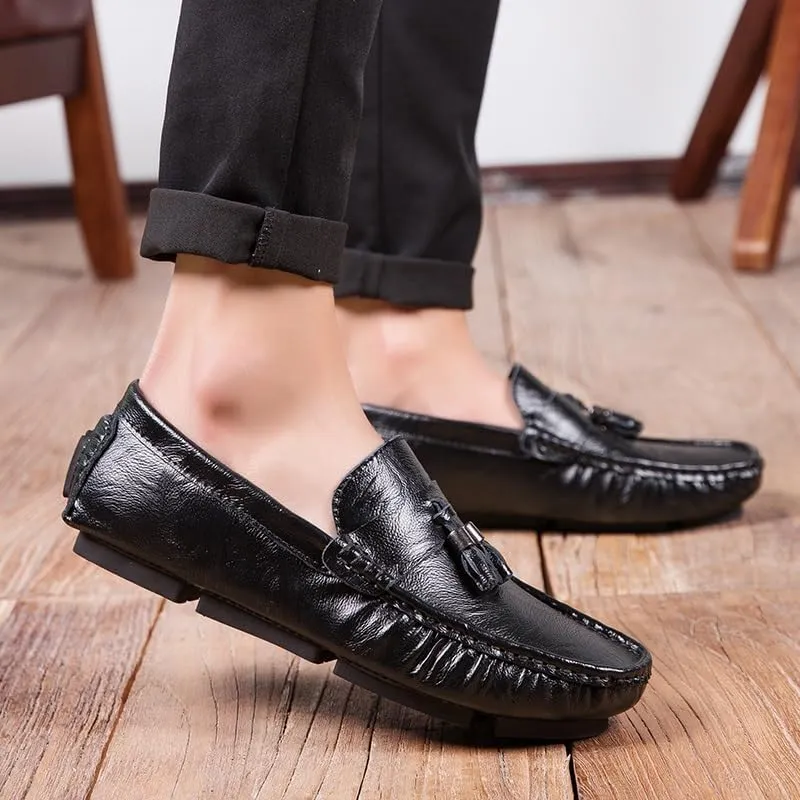 Men's Loafers Shoes Square Toe with Tassel Moccasins Driving Loafers Slip Resistant Flat Heel Comfortable Walking Outdoor Slip-on