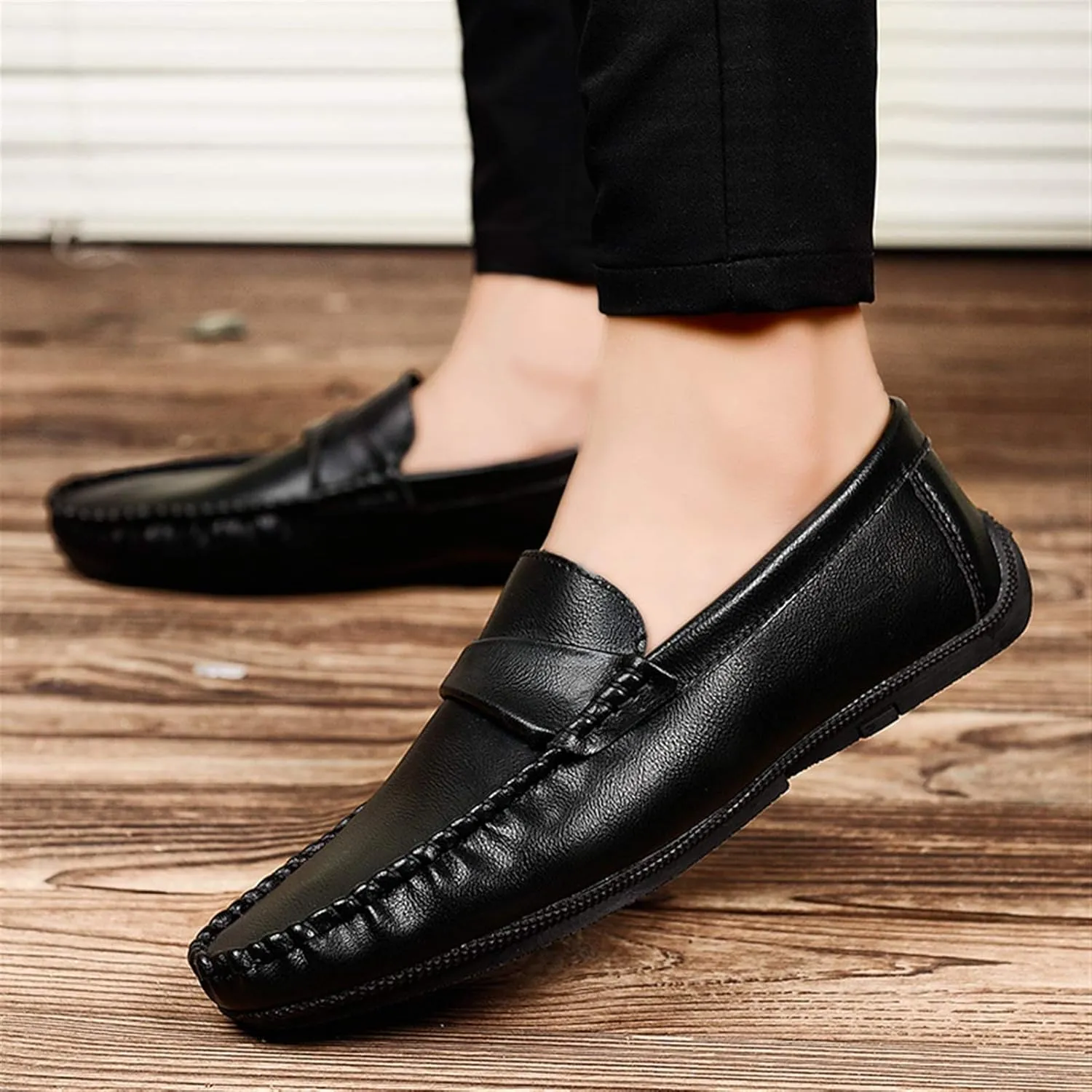 Mens Loafers Simple Moccasins Penny Loafers Leather Comfortable Anti-Slip Slip Resistant Prom Slip-on