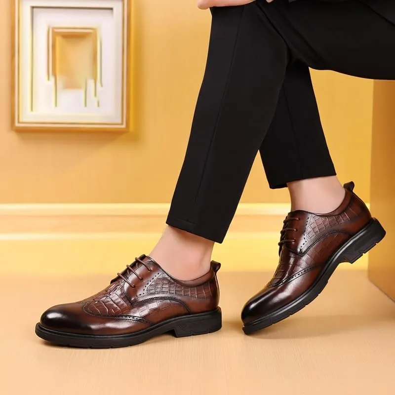 Men's Oxford Shoes Retro Pointed Chunky Heel Non-Slip Business Dress Shoes Rubber Non-Slip Formal Dress Shoes for Men