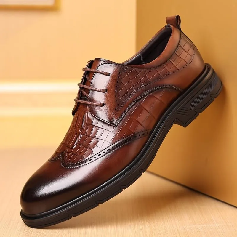 Men's Oxford Shoes Retro Pointed Chunky Heel Non-Slip Business Dress Shoes Rubber Non-Slip Formal Dress Shoes for Men